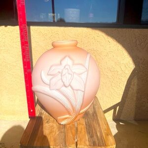 vintage frosted pink glass vase